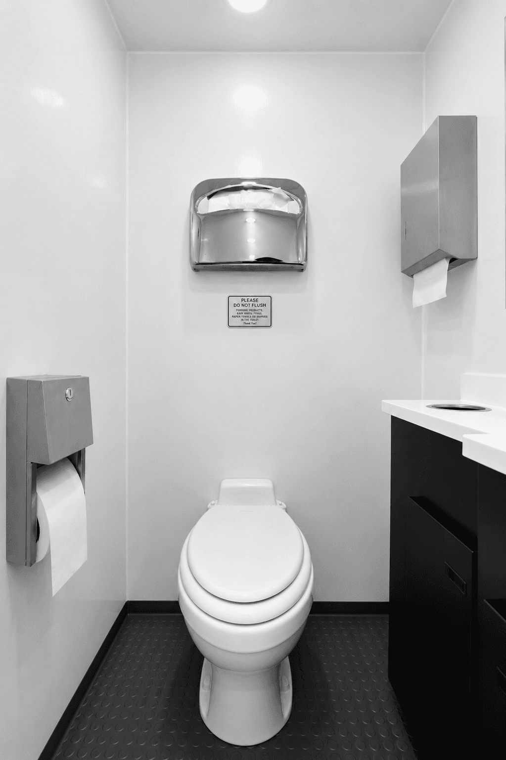 Climate-controlled interior of HDR luxury restroom trailer