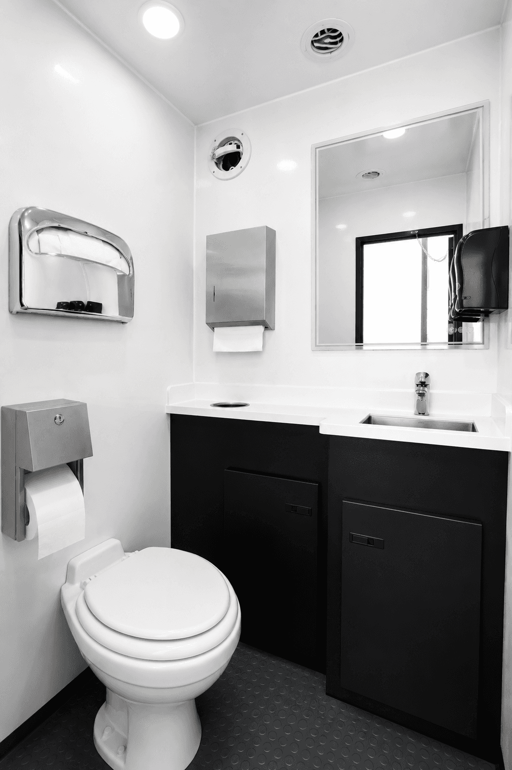 Full-height mirror in luxury wedding restroom trailer